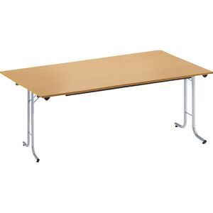 kaiserkraft Klapptisch, mit abgerundeten Kanten, Rundrohr-Gestell, Plattenform rechteckig, 1600 x 800 mm, Gestell alufarben, Platte Buche-Dekor
