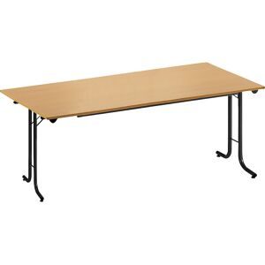 kaiserkraft Klapptisch, mit abgerundeten Kanten, Rundrohr-Gestell, Plattenform rechteckig, 1600 x 700 mm, Gestell schwarz, Platte Buche-Dekor