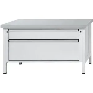 Werkbank mit XL/XXL-Schubladen, Gestellbauweise, Breite 1500 mm, 2 Schubladen, Stahlblechbelagplatte, Front lichtgrau ANKE