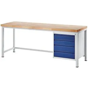 Werkbank, Gestellbauweise, 4 Schubladen Größe L, Tiefe 700 mm, Breite 2000 mm RAU