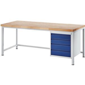 Werkbank, Gestellbauweise, 4 Schubladen Größe L, Tiefe 900 mm, Breite 2000 mm RAU