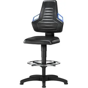 Arbeitsdrehstuhl Nexxit, mit Handgriff, mit Bodengleitern und Fußring, Kunstleder bimos