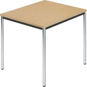 kaiserkraft Rechtecktisch, Rundrohr verchromt, BxT 800 x 800 mm, Buche natur