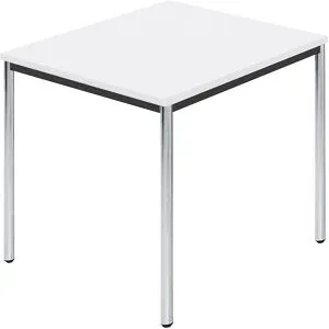 kaiserkraft Rechtecktisch, Rundrohr verchromt, BxT 800 x 800 mm, weiß