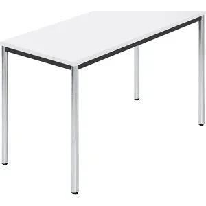 kaiserkraft Rechtecktisch, Rundrohr verchromt, BxT 1200 x 600 mm, weiß