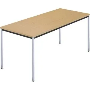 kaiserkraft Rechtecktisch, Vierkantrohr verchromt, BxT 1600 x 800 mm, Buche natur