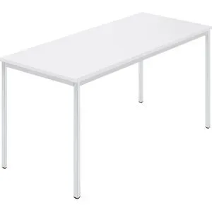 kaiserkraft Rechtecktisch, Vierkantrohr beschichtet, BxT 1400 x 700 mm, weiß / grau