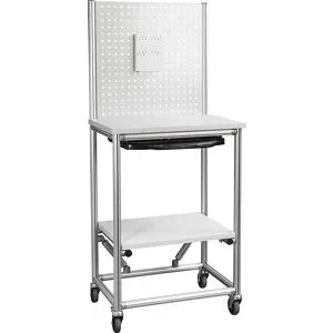 kaiserkraft Alu-Profil Computer-Arbeitsplatz, mobil, LxBxH 750 x 500 x 1765 mm, Tragfähigkeit 200 kg