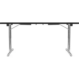 kaiserkraft Klapptisch mit Doppel-T-Fußgestell, Gestell aus Stahlrundrohr, verchromt, weiß/schwarz, BxT 1400 x 700 mm