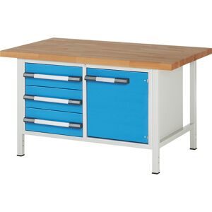 Werkbank, Gestellbauweise Serie 8000, 3 Schubladen 180 mm, 1 Tür 540 mm, BxT 1500 x 900 mm eurokraft pro