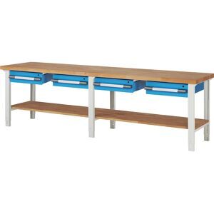 Werkbank, Baukastensystem Serie 7000, 4 Hängeschubladen, 1 Ablageboden, BxT 3000 x 700 mm eurokraft pro