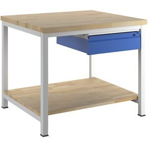 Werkbank, Gestellbauweise, 1 Schublade Größe L, 1 Ablageboden Buche massiv, Tiefe 900 mm, Breite 1000 mm RAU