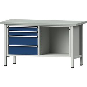 Werkbank, Gestellbauweise Serie V, 4 Schubladen, 1 Ablageboden, Stahlblechbelag, Höhe 840 mm ANKE