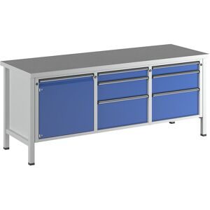 Werkbank, Gestellbauweise Serie V, 1 Tür 540 mm, 6 Schubladen, Universalplatte, Vollauszug ANKE