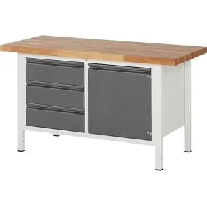 Werkbank, Gestellbauweise Serie 8500, 3 Schubladen, 1 Tür, Plattenbreite 1500 mm, anthrazit-metallic RAU