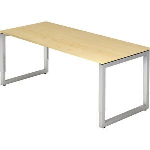 Schreibtisch mit Gestell aus Vierkant-Stahlrohr, Höhe 650 - 850 mm, BxT 1800 x 800 mm, Ahorn / alusilber eurokraft pro