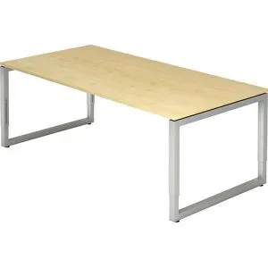 Schreibtisch mit Gestell aus Vierkant-Stahlrohr, Höhe 650 - 850 mm, BxT 2000 x 1000 mm, Ahorn / alusilber eurokraft pro