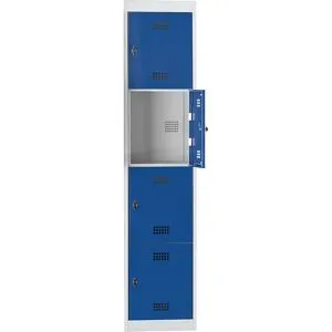 4er-Schließfachschrank Hamburg, 1 Abteil, 4 Fächer, Höhe 410 mm, Breite 400 mm, Anbauelement, lichtgrau / enzianblau Wolf