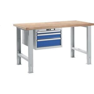 Werkbank im Baukastensystem, Höhe 740 - 1090 mm, Hängeschrank, 3 Schubladen, enzianblau, Tischbreite 1500 mm LISTA