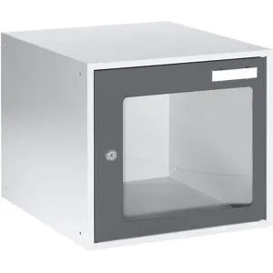 Schließfachwürfel, HxBxT 350 x 400 x 450 mm, Sichtfenstertür, lichtgrau / basaltgrau eurokraft basic