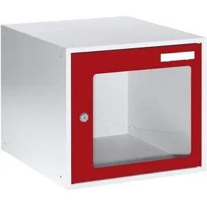 Schließfachwürfel, HxBxT 350 x 400 x 450 mm, Sichtfenstertür, lichtgrau / feuerrot eurokraft basic