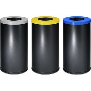 Wertstoffsammler 3er-Set, Volumen 70 l, VE 3 Stk, Deckel enzianblau / silber / gelb eurokraft basic