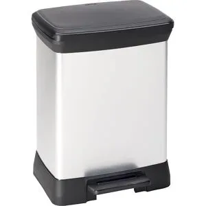Curver Tritt-Mülleimer Decobin, 80 % Recycling-Kunststoff, Metalloptik, B 390 x T 290 x H 510 mm, 30 Liter, silber/schwarz