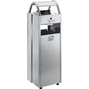 Abfallsammler mit Ascher und Regenschutzdach, Volumen 35 l, BxHxT 300 x 960 x 250 mm, silber VAR
