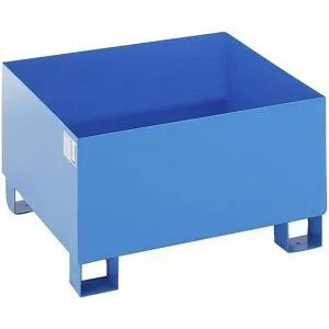Stahl-Auffangwanne für 200-l-Fässer, LxBxH 800 x 800 x 465 mm, mit Zulassung, blau pulverbeschichtet, ohne Gitterrost eurokraft basic