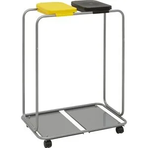 Müllsackhalter aus Stahl mit Kunststoffdeckel, für Volumen bis 2 x 120 l, Fahrgestell, Deckel gelb und schwarz eurokraft basic