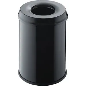 Sicherheitspapierkorb, Stahl, flammhemmend, Volumen 15 l, VE 2 Stk, schwarz helit