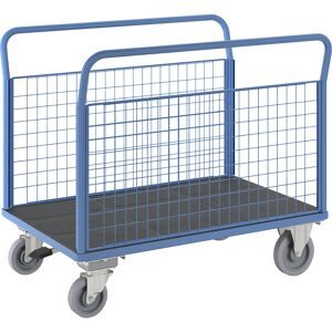 Plattformwagen, 2 Gitter-Seitenwände, mit Zentralstopp, LxB 1250 x 870 mm eurokraft pro