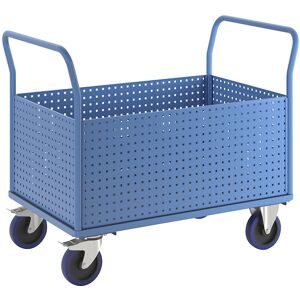 Plattformwagen, mit 4 hohen Lochblechwänden, LxB 1250 x 800 mm, Vollelastik eurokraft pro