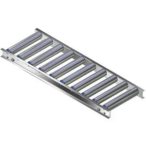 Leicht-Rollenbahn, Aluminiumrahmen mit Aluminiumrollen, Bahnbreite 300 mm, Achsabstand 100 mm, Länge 1 m Gura