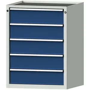 Schubladenschrank, BxT 760 x 675 mm, Schubladentraglast 100 kg, 5 Schubladen, Höhe 980 mm, Front enzianblau ANKE