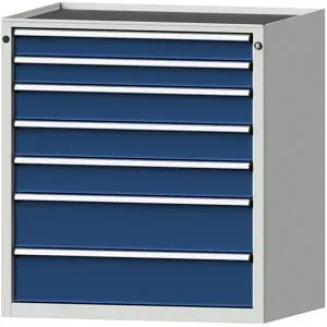Schubladenschrank, BxT 910 x 675 mm, Schubladentraglast 100 kg, 7 Schubladen, Höhe 980 mm, Front enzianblau ANKE
