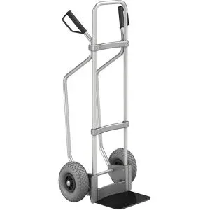 Aluminium-Sackkarre mit Kufen, Schaufel-BxT 280 x 250 mm, schwarz, PU-Bereifung eurokraft pro