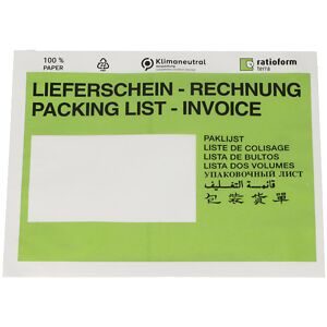 Dokumententaschen aus Papier, Aufdruck Lieferschein - Rechnung, VE 1000 Stk, LxB 175 x 131 mm, grün ratioform terra