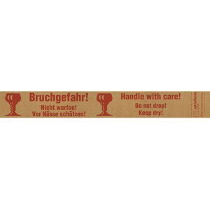 Papier-Warnband, Aufdruck Bruchgefahr! Handle with care!, VE 6 Stk, braun/rot, ab 10 VE ratioform terra