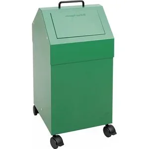 kaiserkraft Wertstoffbehälter mit Einwurfklappe, Volumen 45 l, BxHxT 320 x 710 x 310 mm, fahrbar, grün RAL 6024