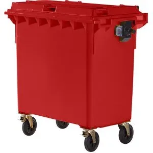 kaiserkraft Müllcontainer aus Kunststoff, DIN EN 840, Volumen 770 l, BxHxT 1360 x 1330 x 770 mm, rot, ab 5 Stk
