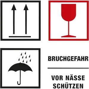 Warnetiketten, Aufdruck Bruchgefahr/Vor Nässe schützen, VE 1000 Stk, LxB 100 x 100 mm, ab 10 VE ratioform