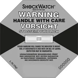 kaiserkraft Shockwatch® Präzisionsindikator, inkl. Label, VE 10 Stk, 17 g / 50 ms, grau, ab 5 VE