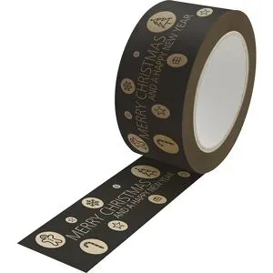 kaiserkraft Papier-Packband Christmas Charm, schwarz, VE 6 Rollen, LxB 50 m x 50 mm