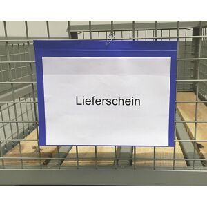 kaiserkraft Beschriftungstaschen mit Aufhängelochung, Querformat DIN A4, mit Schutzklappe, blau, VE 50 Stk, ab 2 VE