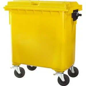 kaiserkraft Müllcontainer aus Kunststoff, DIN EN 840, Volumen 660 l, BxHxT 1360 x 1235 x 765 mm, gelb, ab 5 Stk