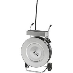 kaiserkraft Bandabroller für PP-, PET- und PET-Schwerlastband, für Bandbreite 13 - 19 mm, fahrbar, mit Ablagefach und Ablaufbremse