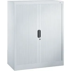 Rollladenschrank mit Horizontal-Jalousie, HxBxT 1230 x 1000 x 420 mm, 2 Fachböden, 3 Ordnerhöhen, weißaluminium C+P