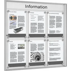 kaiserkraft Schaukasten für innen, für Format 3 x 2 DIN A4, Rahmen silber eloxiert