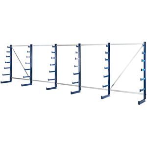 Kragarmregal mit nach oben verjüngender Kragarm-Länge, Regallänge 6750 mm, einseitig, enzianblau eurokraft pro